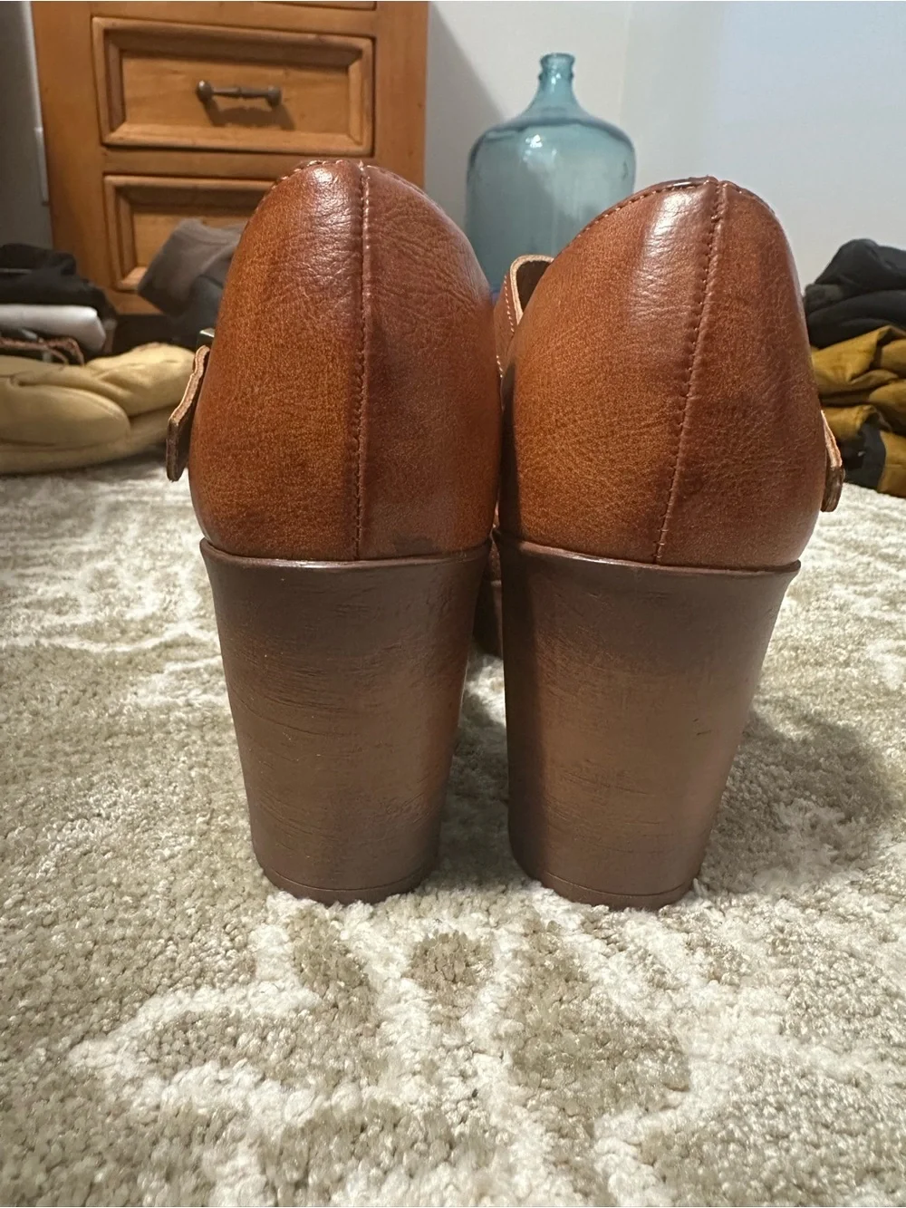 Women's Brown Mary Jane Heels with Ankle Strap - Picture 6 of 7